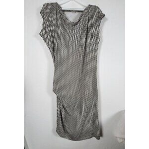 Cabi Womens Black White Geometric Cowl Neck Ruched Midi Dress Large Stretch #614